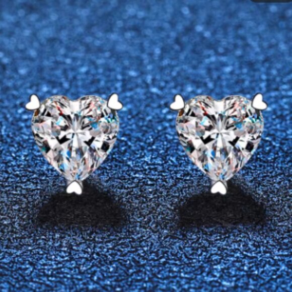 Moissanite Jewelry - 1 TCW Heart Shape S925 AAA+ CZ Stud Earrings